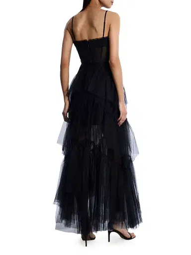 BCBGMAXAZRIA Women's Oly Tiered Ruffle Tulle Gown | Thumbnail 4 BCBGMAXAZRIA Women's Oly Tiered Ruffle Tulle Gown | Thumbnail 4