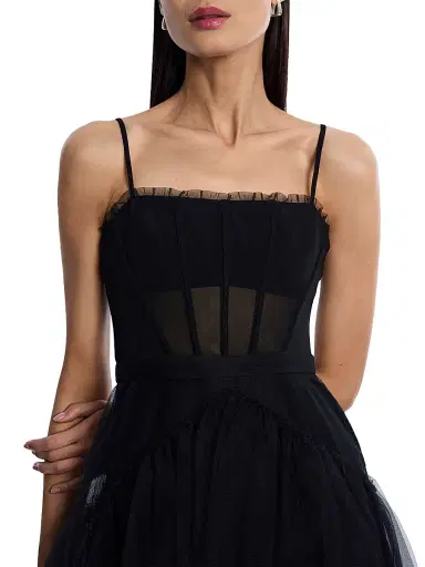 BCBGMAXAZRIA Women's Oly Tiered Ruffle Tulle Gown | Thumbnail 5 BCBGMAXAZRIA Women's Oly Tiered Ruffle Tulle Gown | Thumbnail 5
