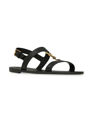 Saint Laurent Men's Cassandre Sandals in Smooth Leather - Black | Thumbnail 2 Saint Laurent Men's Cassandre Sandals in Smooth Leather - Black | Thumbnail 2
