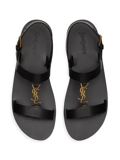 Saint Laurent Men's Cassandre Sandals in Smooth Leather - Black | Thumbnail 4 Saint Laurent Men's Cassandre Sandals in Smooth Leather - Black | Thumbnail 4