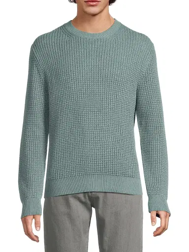 Canali Men's Honeycomb Cotton-Blend Crewneck Sweater - Green | Thumbnail 3 Canali Men's Honeycomb Cotton-Blend Crewneck Sweater - Green | Thumbnail 3