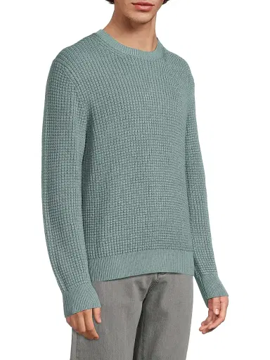 Canali Men's Honeycomb Cotton-Blend Crewneck Sweater - Green | Thumbnail 4 Canali Men's Honeycomb Cotton-Blend Crewneck Sweater - Green | Thumbnail 4