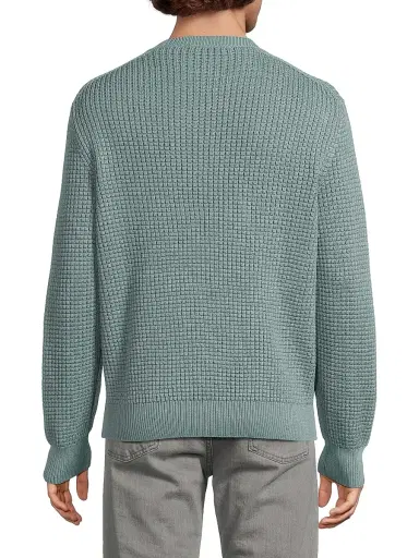 Canali Men's Honeycomb Cotton-Blend Crewneck Sweater - Green | Thumbnail 5 Canali Men's Honeycomb Cotton-Blend Crewneck Sweater - Green | Thumbnail 5