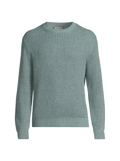 Canali Men's Honeycomb Cotton-Blend Crewneck Sweater - Green | Thumbnail 1 Canali Men's Honeycomb Cotton-Blend Crewneck Sweater - Green | Thumbnail 1