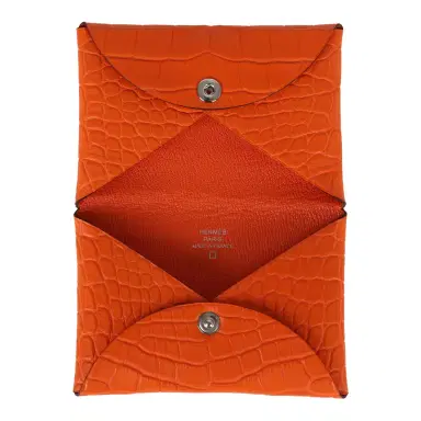 HERMÈS Hermes Calvi Card Holder Orange Minium Matte Alligator Mississipiensis Palladium Hardware | Thumbnail 6 HERMÈS Hermes Calvi Card Holder Orange Minium Matte Alligator Mississipiensis Palladium Hardware | Thumbnail 6