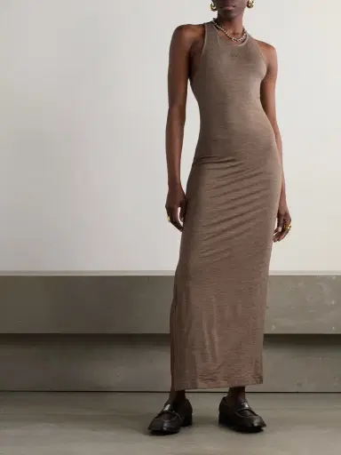 Loewe Anagram Embroidered Twist-back Wool-blend Jersey Maxi Dress | Thumbnail 3 Loewe Anagram Embroidered Twist-back Wool-blend Jersey Maxi Dress | Thumbnail 3