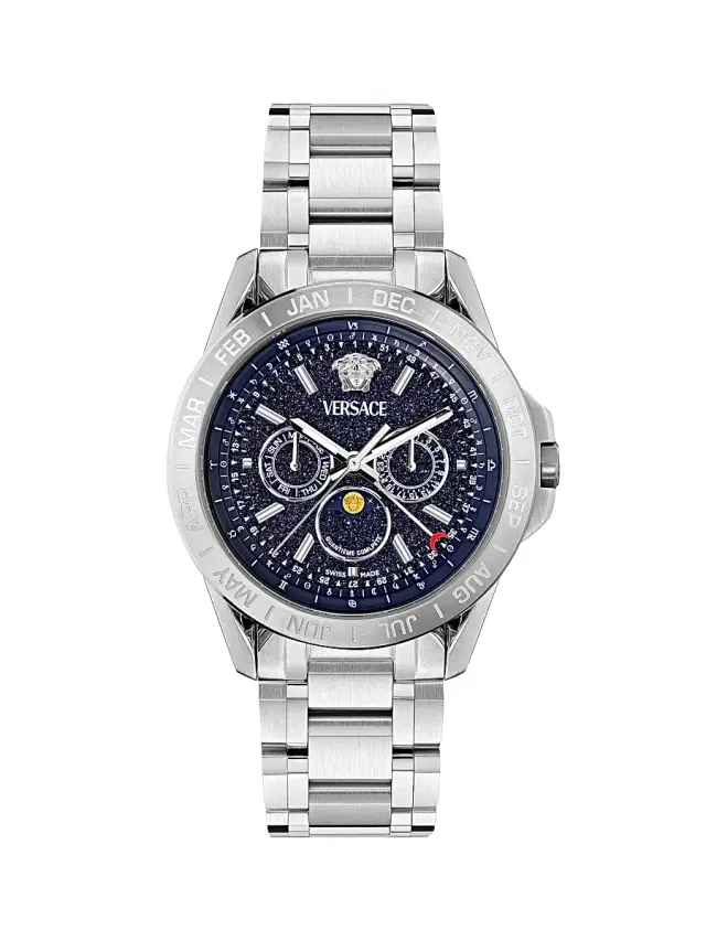 Men's V-Galaxy Moonphase Stainless Steel Watch/43MM - Stainless Steel Blue Men's V-Galaxy Moonphase Stainless Steel Watch/43MM - Stainless Steel Blue