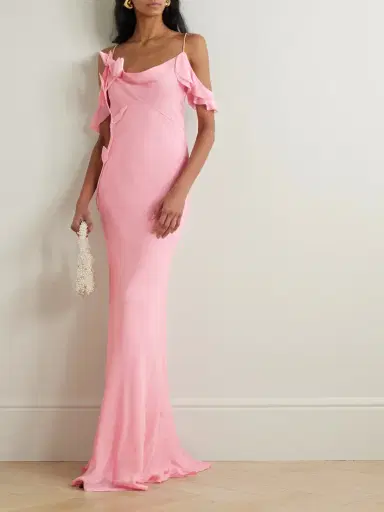 Self-Portrait Appliquéd Ruffled Cold-shoulder Georgette Maxi Dress | Thumbnail 2 Self-Portrait Appliquéd Ruffled Cold-shoulder Georgette Maxi Dress | Thumbnail 2