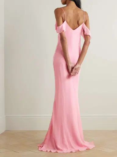 Self-Portrait Appliquéd Ruffled Cold-shoulder Georgette Maxi Dress | Thumbnail 3 Self-Portrait Appliquéd Ruffled Cold-shoulder Georgette Maxi Dress | Thumbnail 3