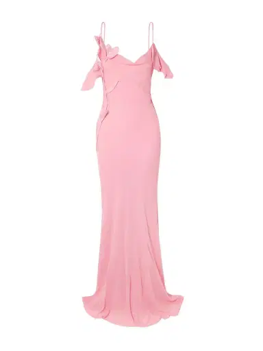 Self-Portrait Appliquéd Ruffled Cold-shoulder Georgette Maxi Dress | Thumbnail 1 Self-Portrait Appliquéd Ruffled Cold-shoulder Georgette Maxi Dress | Thumbnail 1