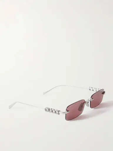 Gucci Eyewear Lettering Rimless Rectangle-frame Crystal-embellished Silver-tone Sunglasses | Thumbnail 3 Gucci Eyewear Lettering Rimless Rectangle-frame Crystal-embellished Silver-tone Sunglasses | Thumbnail 3