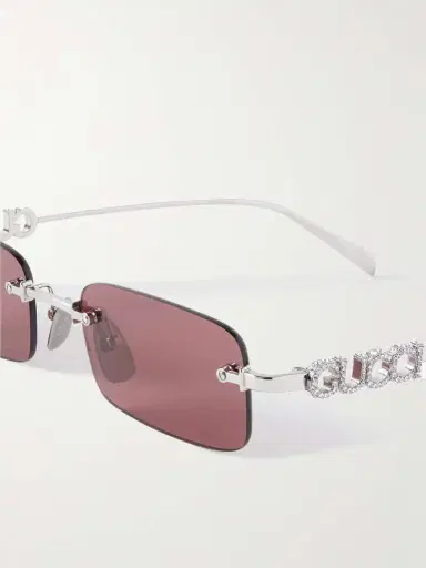 Gucci Eyewear Lettering Rimless Rectangle-frame Crystal-embellished Silver-tone Sunglasses | Thumbnail 4 Gucci Eyewear Lettering Rimless Rectangle-frame Crystal-embellished Silver-tone Sunglasses | Thumbnail 4