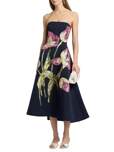 Amsale Women's Sequin Floral Strapless Cocktail Dress - Navy | Thumbnail 3 Amsale Women's Sequin Floral Strapless Cocktail Dress - Navy | Thumbnail 3