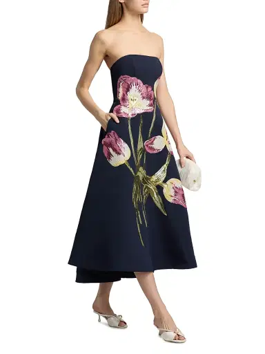 Amsale Women's Sequin Floral Strapless Cocktail Dress - Navy | Thumbnail 4 Amsale Women's Sequin Floral Strapless Cocktail Dress - Navy | Thumbnail 4