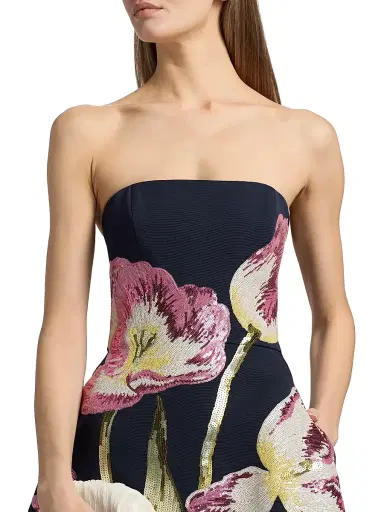 Amsale Women's Sequin Floral Strapless Cocktail Dress - Navy | Thumbnail 6 Amsale Women's Sequin Floral Strapless Cocktail Dress - Navy | Thumbnail 6