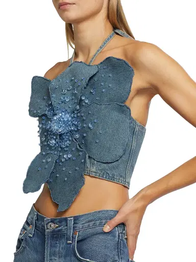 PatBO Women's Nostalgic Sky Crystal-Embellished Denim Tank - Light Blue | Thumbnail 6 PatBO Women's Nostalgic Sky Crystal-Embellished Denim Tank - Light Blue | Thumbnail 6