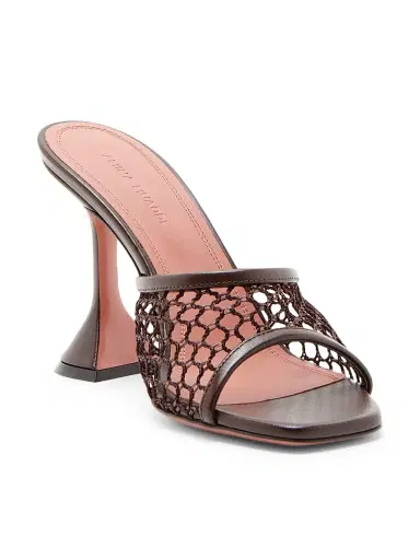Amina Muaddi Women's Lupita 95MM Mesh & Leather Mules - Net Raffia Mocha | Thumbnail 2 Amina Muaddi Women's Lupita 95MM Mesh & Leather Mules - Net Raffia Mocha | Thumbnail 2