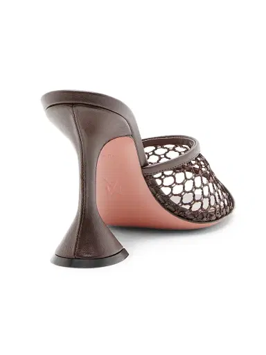 Amina Muaddi Women's Lupita 95MM Mesh & Leather Mules - Net Raffia Mocha | Thumbnail 3 Amina Muaddi Women's Lupita 95MM Mesh & Leather Mules - Net Raffia Mocha | Thumbnail 3