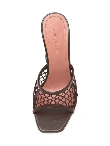 Amina Muaddi Women's Lupita 95MM Mesh & Leather Mules - Net Raffia Mocha | Thumbnail 4 Amina Muaddi Women's Lupita 95MM Mesh & Leather Mules - Net Raffia Mocha | Thumbnail 4