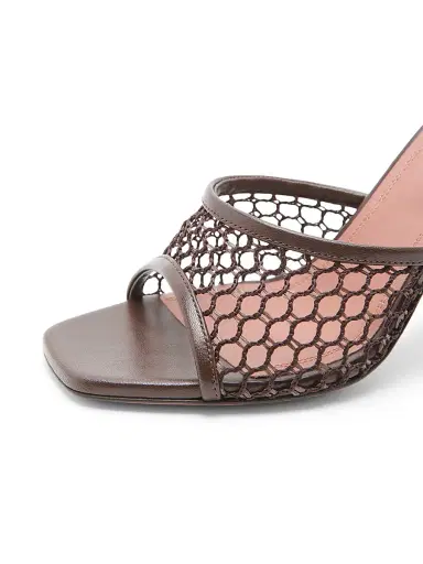 Amina Muaddi Women's Lupita 95MM Mesh & Leather Mules - Net Raffia Mocha | Thumbnail 5 Amina Muaddi Women's Lupita 95MM Mesh & Leather Mules - Net Raffia Mocha | Thumbnail 5