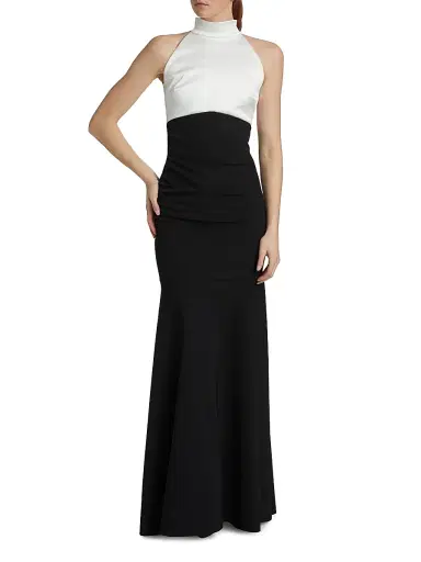 Chiara Boni La Petite Robe Women's Gaga Two-Tone Halter Trumpet Gown | Thumbnail 2 Chiara Boni La Petite Robe Women's Gaga Two-Tone Halter Trumpet Gown | Thumbnail 2
