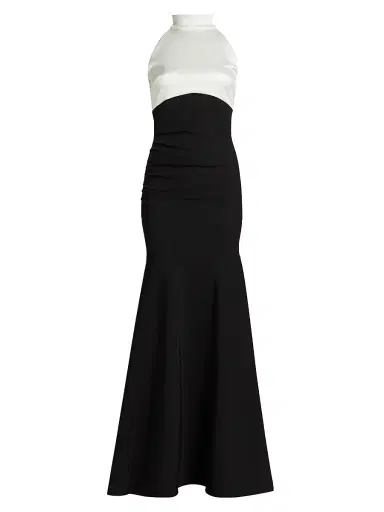 Chiara Boni La Petite Robe Women's Gaga Two-Tone Halter Trumpet Gown | Thumbnail 1 Chiara Boni La Petite Robe Women's Gaga Two-Tone Halter Trumpet Gown | Thumbnail 1