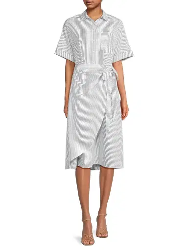 Harshman Women's Naya Wrapped Shirt Dress - Navy Pinstripes - Size Large | Thumbnail 2 Harshman Women's Naya Wrapped Shirt Dress - Navy Pinstripes - Size Large | Thumbnail 2