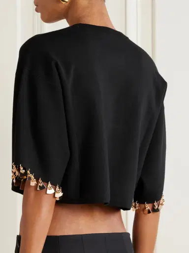 Rabanne Cropped Embellished Stretch-silk And Cotton-blend Sweater | Thumbnail 3 Rabanne Cropped Embellished Stretch-silk And Cotton-blend Sweater | Thumbnail 3