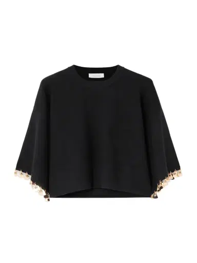 Rabanne Cropped Embellished Stretch-silk And Cotton-blend Sweater | Thumbnail 1 Rabanne Cropped Embellished Stretch-silk And Cotton-blend Sweater | Thumbnail 1