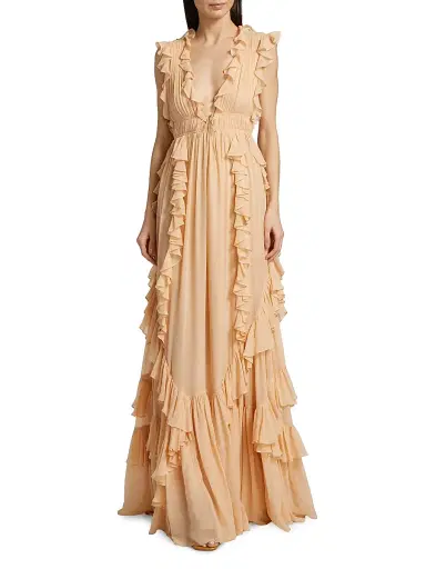 Ulla Johnson Women's Florella Ruffled Silk Georgette Gown - Peony | Thumbnail 3 Ulla Johnson Women's Florella Ruffled Silk Georgette Gown - Peony | Thumbnail 3