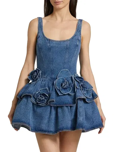 Aknvas Women's Devyn Saxe Tiered Rosette-Detailed Denim Minidress - Saxe Blue - Size 2 | Thumbnail 3 Aknvas Women's Devyn Saxe Tiered Rosette-Detailed Denim Minidress - Saxe Blue - Size 2 | Thumbnail 3