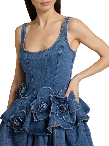 Aknvas Women's Devyn Saxe Tiered Rosette-Detailed Denim Minidress - Saxe Blue - Size 2 | Thumbnail 6 Aknvas Women's Devyn Saxe Tiered Rosette-Detailed Denim Minidress - Saxe Blue - Size 2 | Thumbnail 6