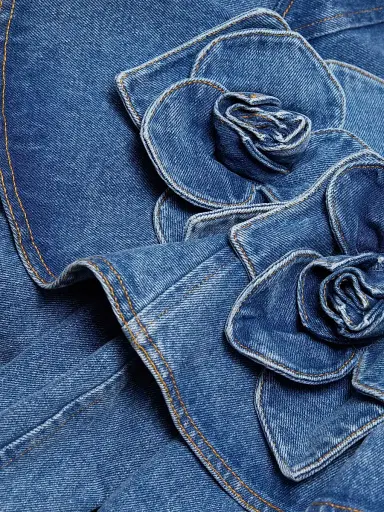 Aknvas Women's Devyn Saxe Tiered Rosette-Detailed Denim Minidress - Saxe Blue - Size 2 | Thumbnail 7 Aknvas Women's Devyn Saxe Tiered Rosette-Detailed Denim Minidress - Saxe Blue - Size 2 | Thumbnail 7