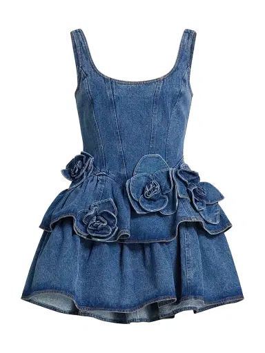 Aknvas Women's Devyn Saxe Tiered Rosette-Detailed Denim Minidress - Saxe Blue - Size 2 | Thumbnail 1 Aknvas Women's Devyn Saxe Tiered Rosette-Detailed Denim Minidress - Saxe Blue - Size 2 | Thumbnail 1