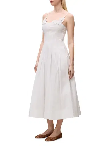 Rebecca Taylor Women's Priya Pleated Cotton Fit & Flare Midi-Dress - Milk | Thumbnail 4 Rebecca Taylor Women's Priya Pleated Cotton Fit & Flare Midi-Dress - Milk | Thumbnail 4