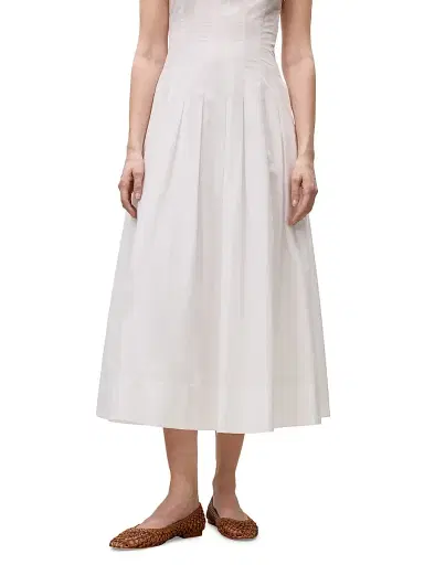 Rebecca Taylor Women's Priya Pleated Cotton Fit & Flare Midi-Dress - Milk | Thumbnail 6 Rebecca Taylor Women's Priya Pleated Cotton Fit & Flare Midi-Dress - Milk | Thumbnail 6