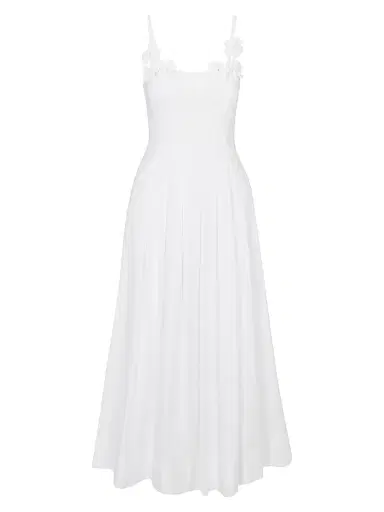 Rebecca Taylor Women's Priya Pleated Cotton Fit & Flare Midi-Dress - Milk | Thumbnail 1 Rebecca Taylor Women's Priya Pleated Cotton Fit & Flare Midi-Dress - Milk | Thumbnail 1