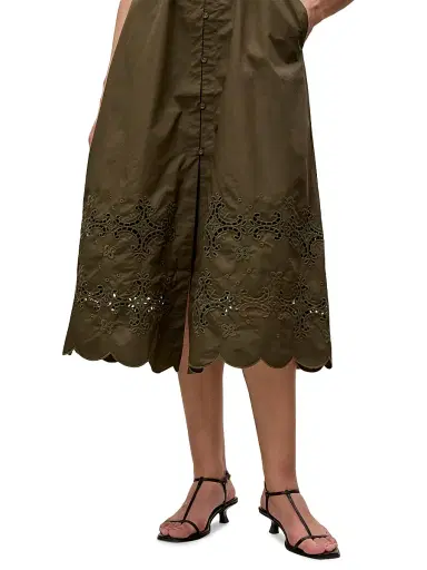 Rebecca Taylor Women's Raquel Embroidered Cotton Midi-Shirtdress - Olive | Thumbnail 5 Rebecca Taylor Women's Raquel Embroidered Cotton Midi-Shirtdress - Olive | Thumbnail 5