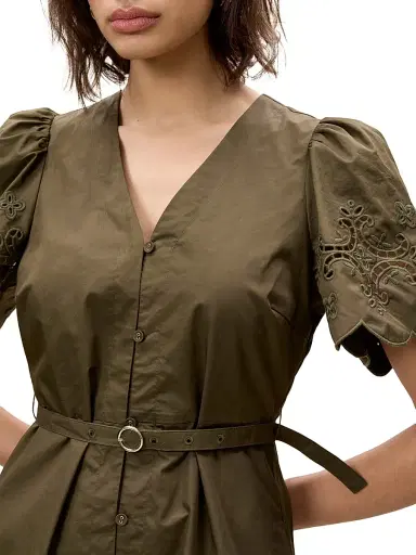 Rebecca Taylor Women's Raquel Embroidered Cotton Midi-Shirtdress - Olive | Thumbnail 6 Rebecca Taylor Women's Raquel Embroidered Cotton Midi-Shirtdress - Olive | Thumbnail 6