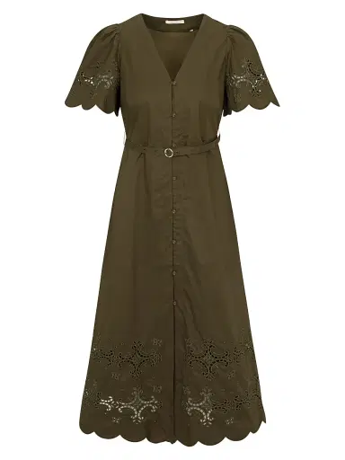 Rebecca Taylor Women's Raquel Embroidered Cotton Midi-Shirtdress - Olive | Thumbnail 1 Rebecca Taylor Women's Raquel Embroidered Cotton Midi-Shirtdress - Olive | Thumbnail 1