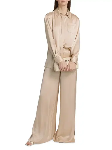 Toccin Women's Riley Satin Boyfriend Shirt - Champagne | Thumbnail 2 Toccin Women's Riley Satin Boyfriend Shirt - Champagne | Thumbnail 2