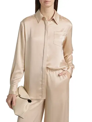 Toccin Women's Riley Satin Boyfriend Shirt - Champagne | Thumbnail 3 Toccin Women's Riley Satin Boyfriend Shirt - Champagne | Thumbnail 3
