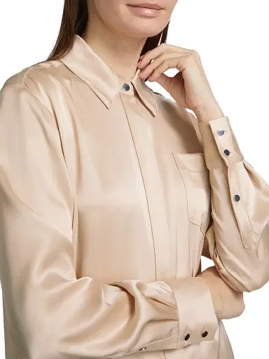 Toccin Women's Riley Satin Boyfriend Shirt - Champagne | Thumbnail 6 Toccin Women's Riley Satin Boyfriend Shirt - Champagne | Thumbnail 6