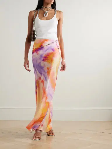 Rabanne Chainmail-embellished Tie-dyed Satin Maxi Skirt | Thumbnail 2 Rabanne Chainmail-embellished Tie-dyed Satin Maxi Skirt | Thumbnail 2