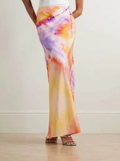 Rabanne Chainmail-embellished Tie-dyed Satin Maxi Skirt | Thumbnail 3 Rabanne Chainmail-embellished Tie-dyed Satin Maxi Skirt | Thumbnail 3