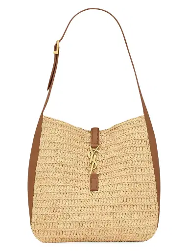 Saint Laurent Women's Le 5 à 7 Supple Small Shoulder Bag in Raffia and Leather - Pale Brown Brick | Thumbnail 1 Saint Laurent Women's Le 5 à 7 Supple Small Shoulder Bag in Raffia and Leather - Pale Brown Brick | Thumbnail 1
