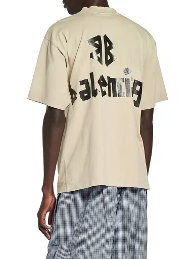 Balenciaga Men's Tape Type Medium Fit T-Shirt - Beige | Thumbnail 4 Balenciaga Men's Tape Type Medium Fit T-Shirt - Beige | Thumbnail 4