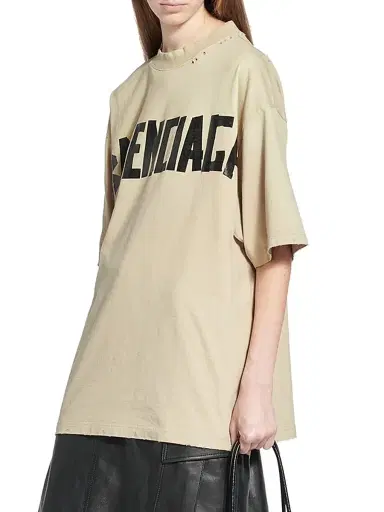 Balenciaga Men's Tape Type Medium Fit T-Shirt - Beige | Thumbnail 5 Balenciaga Men's Tape Type Medium Fit T-Shirt - Beige | Thumbnail 5