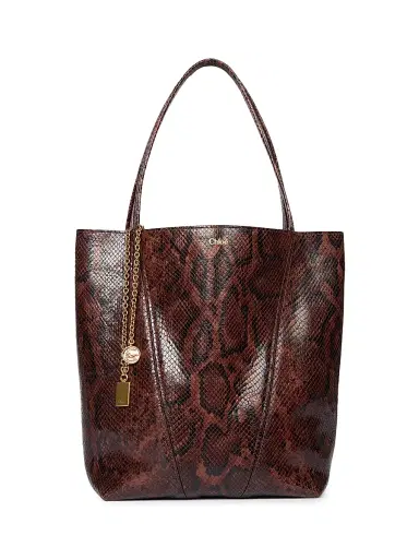 Chloé Women's Spin Python-Embossed Leather Tote Bag - Sooty Brown | Thumbnail 1 Chloé Women's Spin Python-Embossed Leather Tote Bag - Sooty Brown | Thumbnail 1