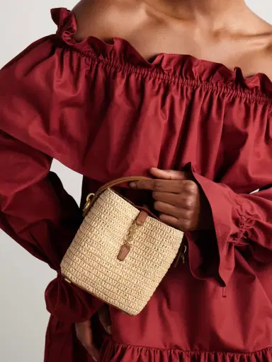 Saint Laurent Le 37 Mini Leather-trimmed Raffia Bucket Bag | Thumbnail 2 Saint Laurent Le 37 Mini Leather-trimmed Raffia Bucket Bag | Thumbnail 2